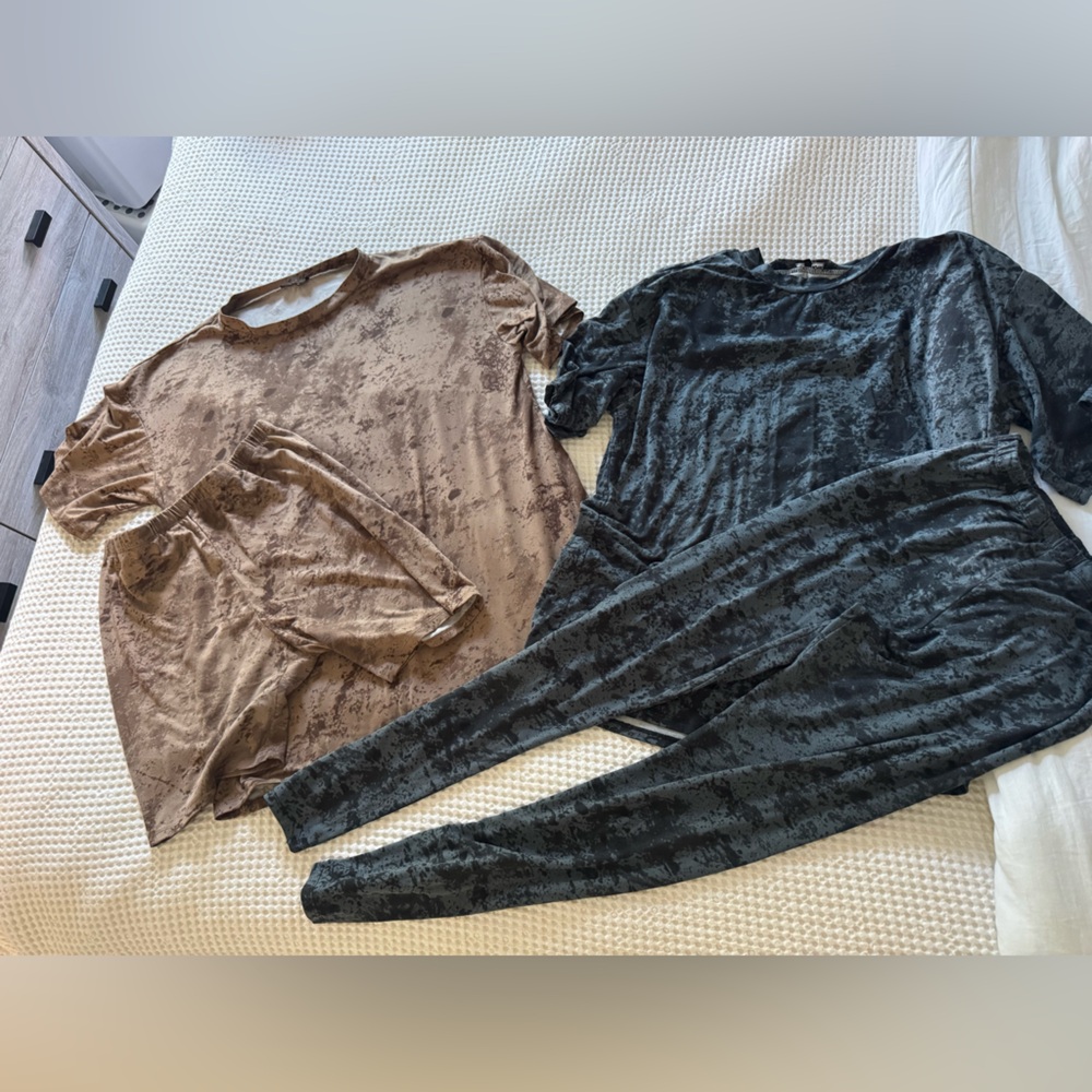 Bundle- Two Sets; Fashion Nova Brown Shorts Lounge Set & Black Pants Lounge Set